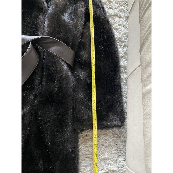 Vintage Coat Ilda-Marie Frocks Faux Fur Belted Chocolate Brown Medium Mid Length - Picture 11 of 13